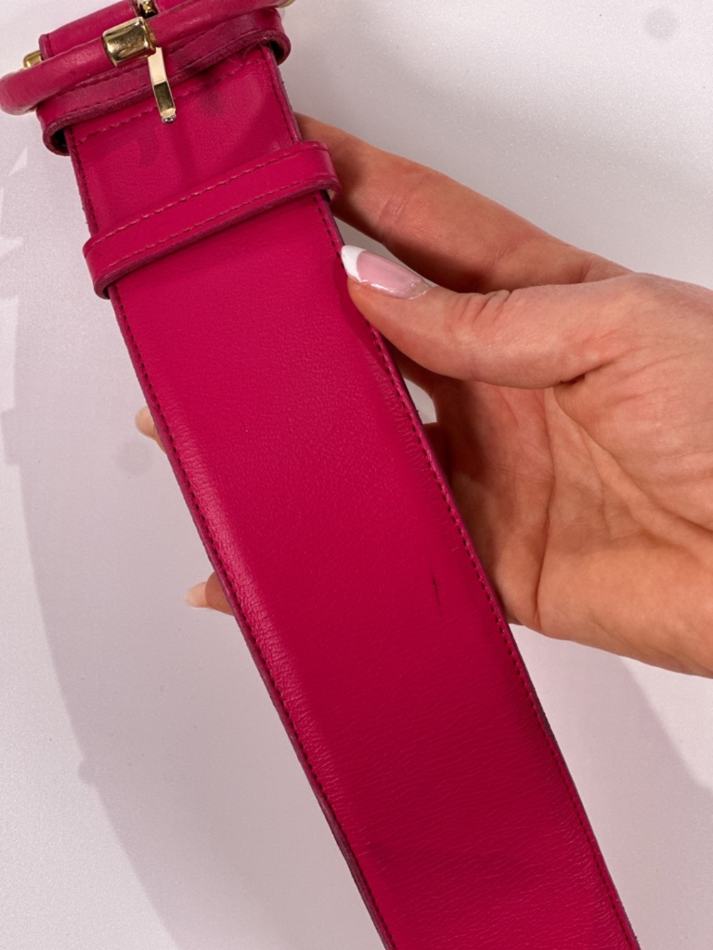 Ginnie Johansen Pink Leather Architectural Buckle Belt S - Picture 9 of 12
